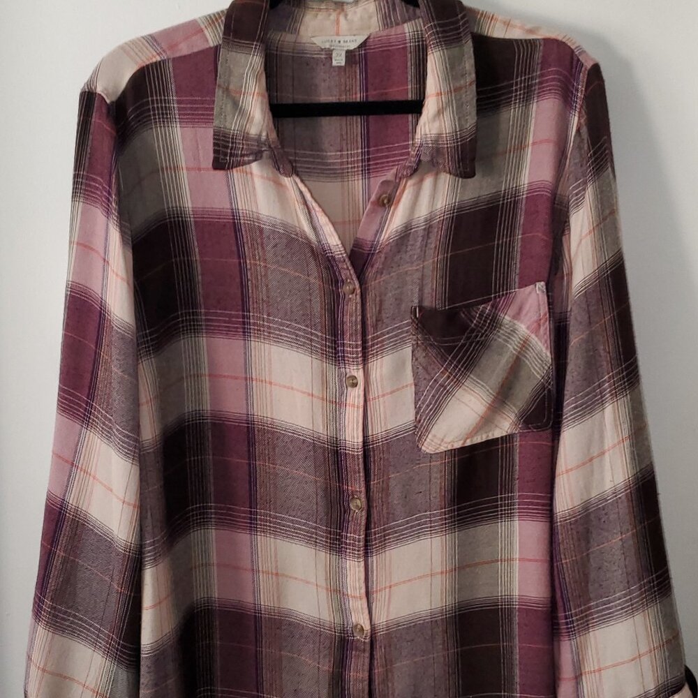 Lucky burgundy and cream plaid, incredibly soft, wonderful details